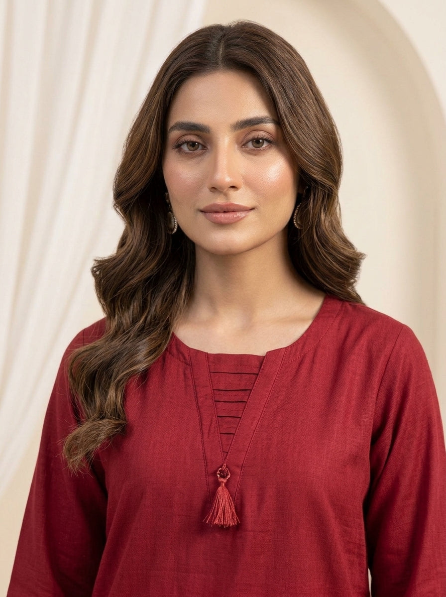 GLS012 Crimson Maroon Linen 3-Piece Set